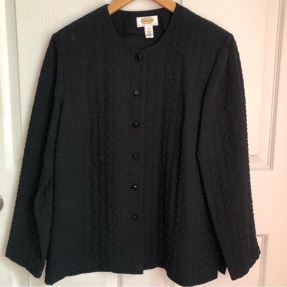 TALBOTS PETITE Black quilted blazer jacket button down cardigan jacket size 12 P - Picture 7 of 11